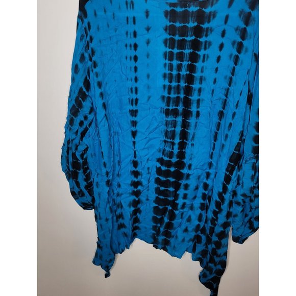 NWT Calessa TURQUOISE Blue/Black TIE DYE Tunic Boho Top 3X SHARKBITE HEM - Picture 7 of 8